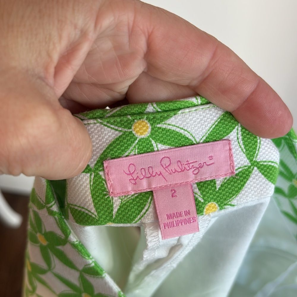 Lilly Pulitzer floral Green and White Patterned Skort skirt preppy tennis core 2 - Picture 8 of 11